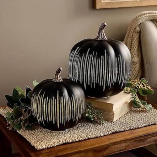 Set mit 2 Herbstdeko Kürbis Deko Autumn Decor Pumpkin Halloween Deko Innen,Glitzernde Kürbis-Halloweendekoration Herbst- und Erntedankdekorationen für den Tisch zu Hause oder im Landhausstil (Schwarz) Set mit 2 Herbstdeko Kürbis Deko Autumn Decor Pumpkin Halloween Deko Innen,Glitzernde Kürbis-Halloweendekoration Herbst- und Erntedankdekorationen für den Tisch zu Hause oder im Landhausstil (Schwarz) von JACKANNA