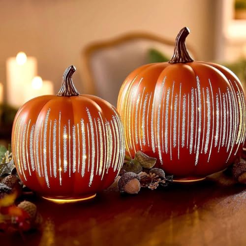 Set mit 2 Herbstdeko Kürbis Deko Autumn Decor Pumpkin Halloween Deko Innen,Glitzernde Kürbis-Halloweendekoration Herbst- und Erntedankdekorationen für den Tisch zu Hause oder im Landhausstil (Orange) Set mit 2 Herbstdeko Kürbis Deko Autumn Decor Pumpkin Halloween Deko Innen,Glitzernde Kürbis-Halloweendekoration Herbst- und Erntedankdekorationen für den Tisch zu Hause oder im Landhausstil (Orange) von JACKANNA