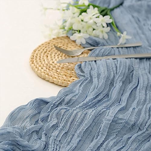 Tischläufer Chiffon,90x300 cm Tischband Salbeigrün Stoff Tüll Waschbar Tischdeko Hochzeit Table Runner Romantisch Halbdurchsichtig Lang Stoff-Tischdecke für Boho Hochzeit (Nebelblau) von JACKANNA