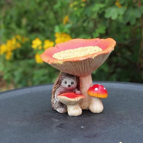 Vogelbad aus wetterfestem Harz mit Engel-Design - 2-in-1 Futterstation & Wassertränke für Wildvögel, Garten-Deko mit Fairy-Pilz-Statue (Pilz-Form) von JACKANNA