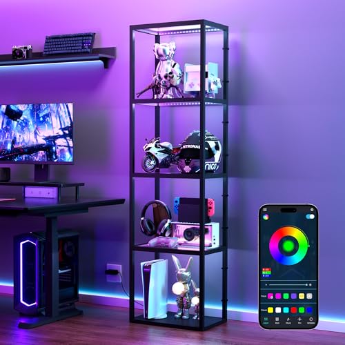 JACKYLED 4-stöckige Stehlampe mit 16 Millionen RGB-Farben, App und Fernbedienung, Stehlampe Dimmbar, 360° LED-Beleuchtung, Musik-Sync und Sound-Pickup, für Wohnzimmer, Schlafzimmer und Gaming-Zimmer von JACKYLED