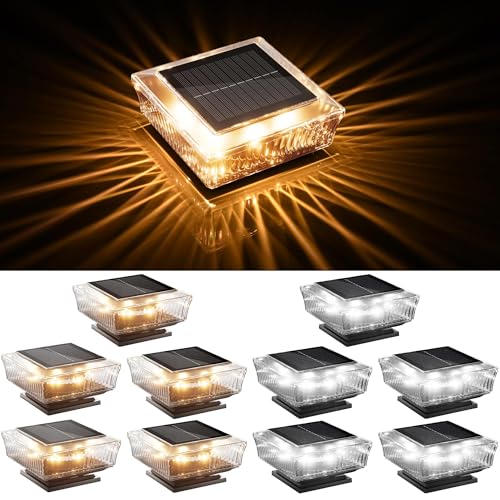 JACKYLED Solar Pfostenkappe, 2 Lichtfarben Warm-/Kaltweiß, wasserdichte LED Außenbeleuchtung für Zaun und Terrasse, passend für 7x7 8x8 9x9 10x10 cm Pfosten (10 Stück) von JACKYLED