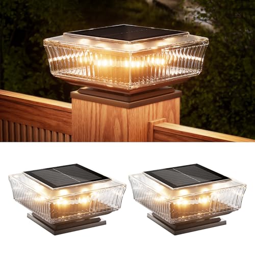 JACKYLED Solar Pfostenkappe, 2 Lichtfarben Warm-/Kaltweiß, wasserdichte LED Außenbeleuchtung für Zaun und Terrasse, passend für 7x7 8x8 9x9 10x10 cm Pfosten (2 Stück) von JACKYLED