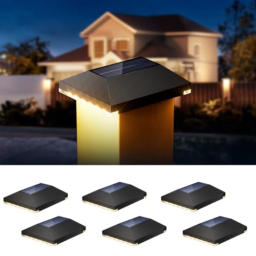 JACKYLED Solar Pfostenkappe 7x7 8x8 9x9 10x10, Solar Pfostenkappen IP65 Wasserdichte für Zaunpfosten für Hölzerne Pfosten Plattform, Garten (6 Stück) von JACKYLED