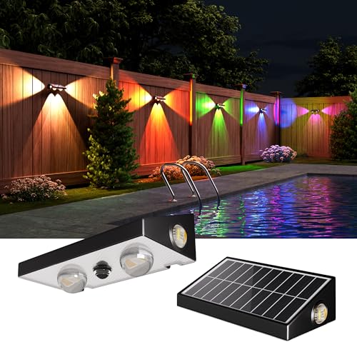 JACKYLED Solar Wandleuchte Aussen – 3-Wege RGBCW Linsen-LED | Solarlampen Für Außen, 10 Modi, 50LM, Dämmerung bis Morgengrauen Auto EIN/AUS, IP65 Wasserdicht, für Wand, Garten & Hinterhof, 2 Stück von JACKYLED