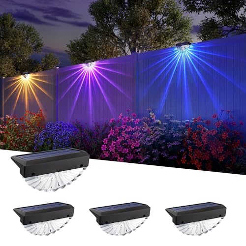 JACKYLED Solarlampen für außen Garten, RGB LED mit 180° Fächerlicht & 11 Lichtstrahlen, 20h Laufzeit, 8 Farbmodi, wasserdicht für Terrasse & Balkon (4Stück) von JACKYLED