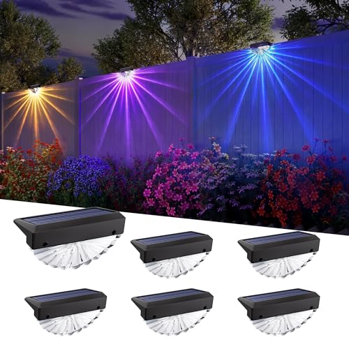 JACKYLED Solarlampen für außen Garten, RGB LED mit 180° Fächerlicht & 11 Lichtstrahlen, 20h Laufzeit, 8 Farbmodi, wasserdicht für Terrasse & Balkon (6Stück) von JACKYLED