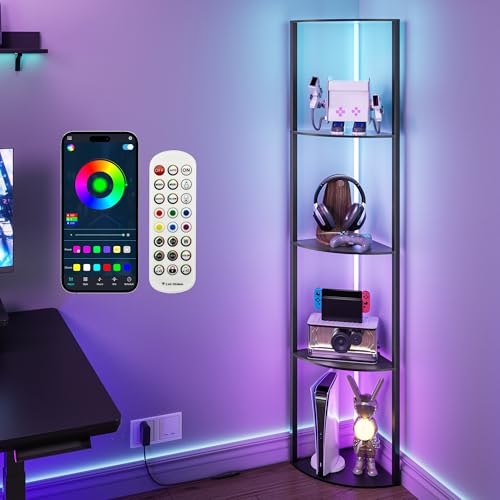 JACKYLED 4-stöckige Stehlampe mit 16 Millionen RGB-Farben, App und Fernbedienung, Stehlampe Dimmbar, 360° LED-Beleuchtung, Musik-Sync und Sound-Pickup, für Wohnzimmer (Fächerförmig) von JACKYLED