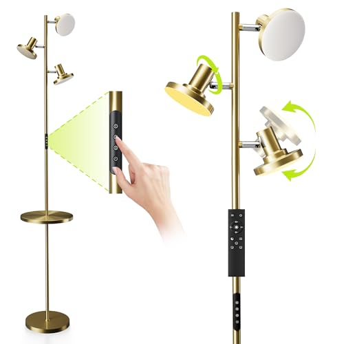 JACKYLED Stehlampe Wohnzimmer, 3-flammige LED Stehlampe, einzeln steuerbar mit Farb- und Helligkeitswechsel, Fernbedienung & Tastensteuerung, moderne für Büro & Schlafzimmer (goldgelb) von JACKYLED