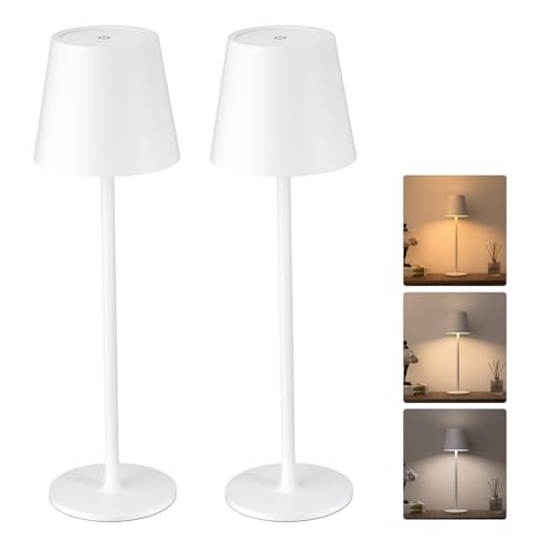 JACKYLED Tischlampe Kabellos, Wiederaufladbar mit 5000mAh Akku, 3 Höhen Verstellbar, 3 Farbtemperaturen Dimmbar, Tragbare LED-Wasserdichte Tischlampe für Esszimmer, Schlafzimmer (2 Stück) von JACKYLED