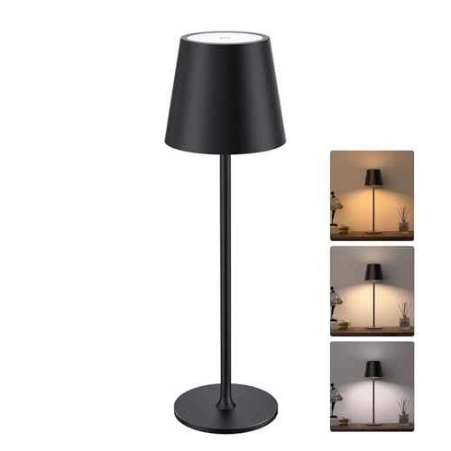 JACKYLED Tischlampe Kabellos, Wiederaufladbar mit 5000mAh Akku, 3 Höhen Verstellbar, 3 Farbtemperaturen Dimmbar, Tragbare LED-Wasserdichte Tischlampe für Esszimmer, Schlafzimmer, Außenbereiche von JACKYLED