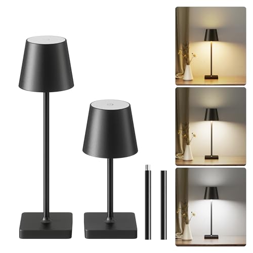 JACKYLED Tischlampe Kabellos, Wiederaufladbare LED Tischlampe Akku, 2 Höhen Verstellbar, 3 Farbtemperaturen Dimmbar, Für Schlafzimmer & Außenbereiche, 2 Stück von JACKYLED
