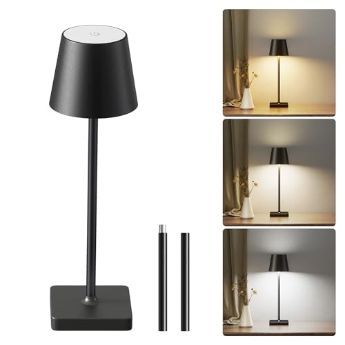 JACKYLED Tischlampe Kabellos, Wiederaufladbare LED Tischlampe Akku, 2 Höhen Verstellbar, 3 Farbtemperaturen Dimmbar, Für Schlafzimmer & Außenbereiche (1 Stück) von JACKYLED