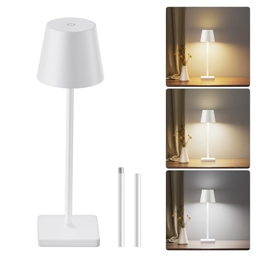 JACKYLED Tischlampe Kabellos, Wiederaufladbare LED Tischlampe mit Akku, 2 Höhen Verstellbar, Für Schlafzimmer & Außenbereiche, Weiß (1 Stück) von JACKYLED