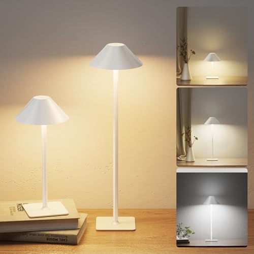 JACKYLED Tischlampe kabellos – Tragbare LED Tischlampe mit 3 Lichtfarben & Dimmfunktion, 5000mAh Akku Tischlampe, 7 Höhenstufen, Vollmetall Tischleuchte kabellos für Innen- Außenbereiche (2 Stk.) von JACKYLED