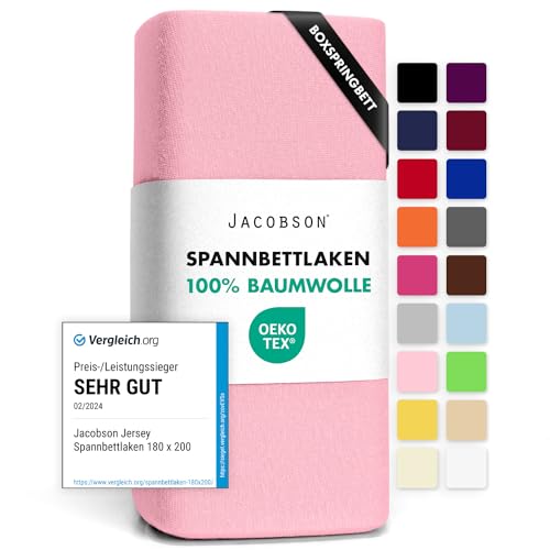 Jacobson Jersey Spannbettlaken Spannbetttuch Baumwolle Bettlaken (140x200-160x220 cm, Rosa) von JACOBSON