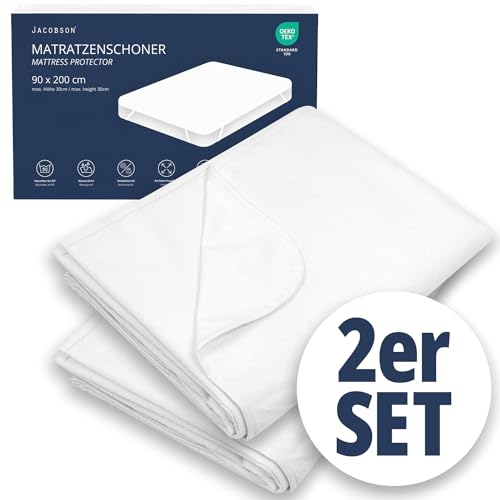 JACOBSON Matratzenschoner 90 x 200 cm - 2er Set - wasserdichte Matratzenauflage - atmungsaktiver Matratzenschutz (90x200cm, 2er Set) von JACOBSON