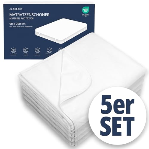 JACOBSON Matratzenschoner 90 x 200 cm - 5er Set - wasserdichte Matratzenauflage - atmungsaktiver Matratzenschutz (90x200cm, 5er Set) von JACOBSON