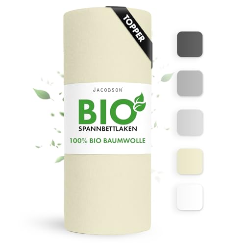 Jacobson Bio Spannbettlaken Topper 120x200cm Baumwolle Spannbettlaken, GOTS zertifiziertes Bettlaken, 160g/m² Jersey Spannbetttuch (Topper 120x200, Natur) von JACOBSON