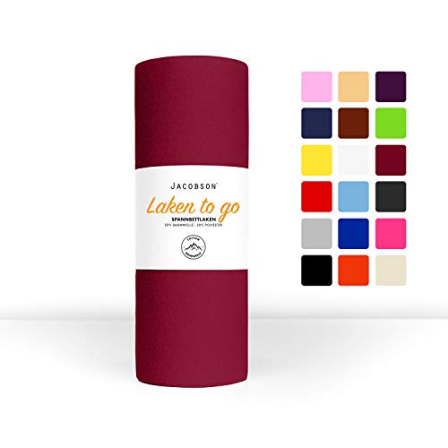 Jacobson Laken to GO Spannbettlaken Jersey Spannbetttücher Bettlaken 50% Baumwolle 50% Polyester (120x200-130x200cm 1er Set, Bordeaux) von JACOBSON