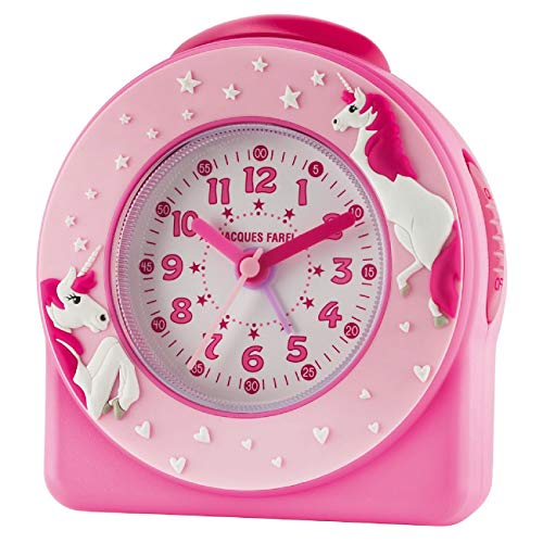 JACQUES FAREL Kinder-Wecker Mädchen 3D Einhorn Pink Rosa Analog Quarz ohne Ticken mit Snooze ACW 50 von JACQUES FAREL