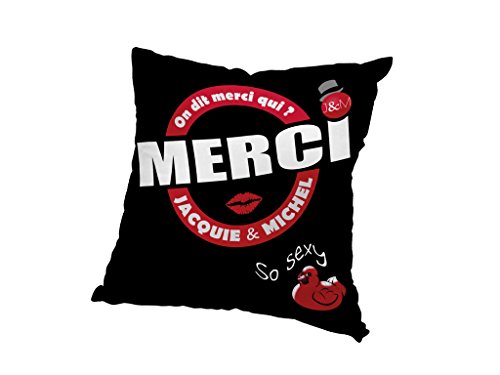 JACQUIE & MICHEL 537539 Kissenbezug 40x40 cm Jacquie et Michel schwarz, On dit Merci qui? von JACQUIE & MICHEL