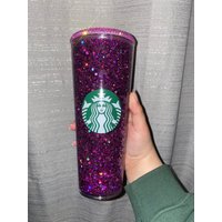 Schneekugel Becher - Lila Fuchsia Starbucks Bling Glitter Venti Eiskaffee Kaffeetasse von JACraftsByJanelle