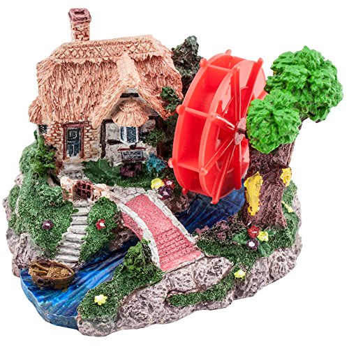 JAD CW-190 dekorativer Luftausströmer Aquarium Haus Mühle Wassermühle mit Bootanleger Deko 16x12x9cm mit Anschluss für Membranenpumpe / für Luftpumpe von Jad