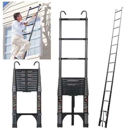 JADDUO Teleskopleiter 5,0m, Aluminium Klappleiter mit Haken,Einziehbare Trittbretter,Aluminium Mehrzweckleiter Tragkraft 150kg,Stufenabstand 30cm,Schwarz JADDUO Teleskopleiter 5,0m, Aluminium Klappleiter mit Haken,Einziehbare Trittbretter,Aluminium Mehrzweckleiter Tragkraft 150kg,Stufenabstand 30cm,Schwarz von JADDUO
