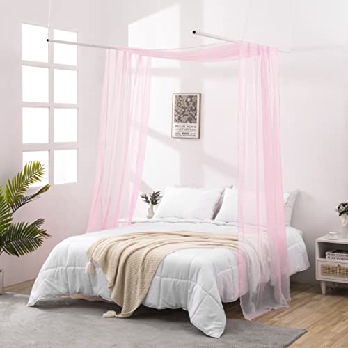 JADE POKE Betthimmel Vorhänge 144 Zoll lang, Rosa durchscheinende Betthimmel Betthimmel für Mädchen Erwachsene, Himmel Bettvorhänge hängen von Decke, Fenster Volant Vorhang Breit 52 (Doppelbett, Rosa) von JADE POKE