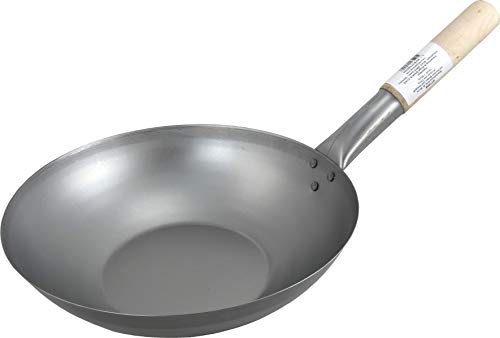 JADE TEMPLE Wok aus Carbonstahl, mit flachem Boden und 30 cm Durchmesser, mit rundem Holzgriff, Grau JADE TEMPLE Wok aus Carbonstahl, mit flachem Boden und 30 cm Durchmesser, mit rundem Holzgriff, Grau von JADE TEMPLE