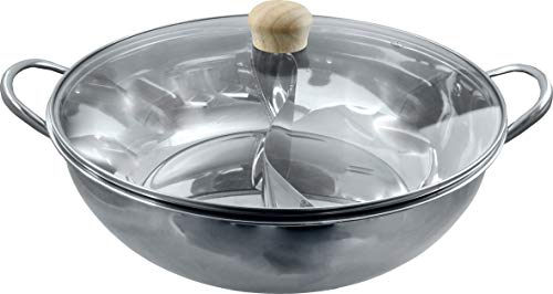 JADE TEMPLE 17105 Edelstahl Hot Pot Wok mit Glasdeckel, D: 34 cm, silber von JADE TEMPLE