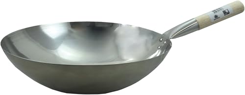 JADE TEMPLE Edelstahl Wok, runder Boden, D: 35 cm, Silber von JADE TEMPLE