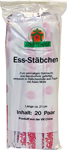 JADE TEMPLE Einweg Essstäbchen aus Bambus, 21 cm, paarweise verpackt mit asiatischem Motiv, geschmacksneutral, 20 Paare pro Vorteilspackung, 26 x 11 x 22 cm von JADE TEMPLE