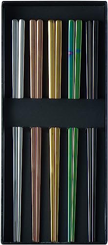 JADE TEMPLE Essstäbchen, Edelstahl, farbig sortiert - Set mit 5 Essstäbchen von JADE TEMPLE