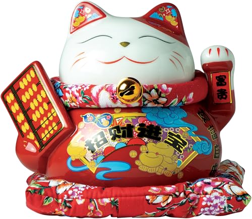 JADE TEMPLE Porzellan Spardose Maneki Neko, rot - 1 Stück von JADE TEMPLE