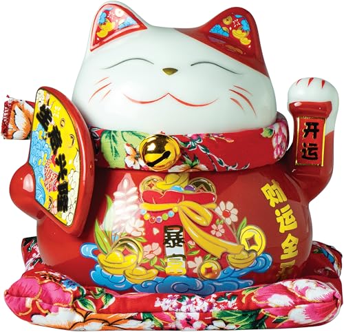 JADE TEMPLE Porzellan Spardose Maneki Neko, rot - 1 Stück von JADE TEMPLE
