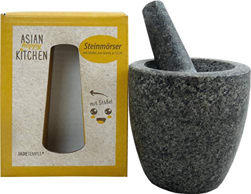 JADE TEMPLE Steinmörser mit Stößel im Set, effektives und einfaches mörsern, aus massivem Granit mit 12 cm Durchmesser und 12 cm Höhe von JADE TEMPLE