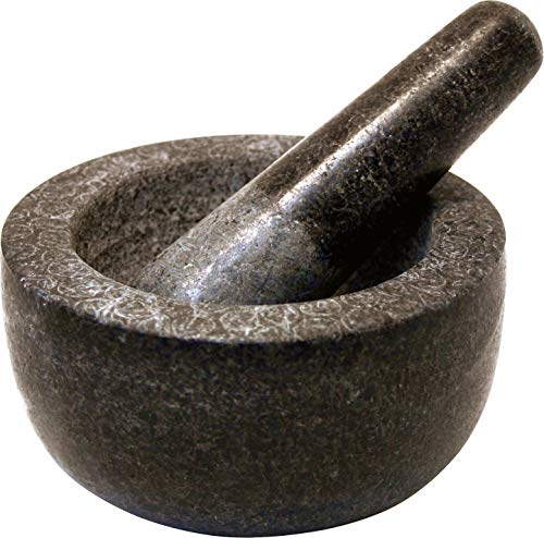 JADE TEMPLE 17023 TEMPLE Steinmörser mit Stößel im Set, effektives und einfaches mörsern, aus massivem Granit mit 13 cm Durchmesser und 7 cm Höhe, Grau von JADE TEMPLE