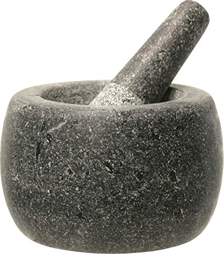 JADE TEMPLE 17204 Steinmörser mit Stößel im Set, effektives und einfaches mörsern,aus massivem Granit Granit mit 14 cm Durchmesser und 10 cm Höhe, Grau von JADE TEMPLE