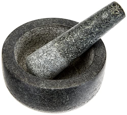 JADE TEMPLE 17028 Steinmörser mit Stößel im Set, effektives und einfaches mörsern, aus massivem Granit mit 14 cm Durchmesser und 7,7 cm Höhe, Grau von JADE TEMPLE