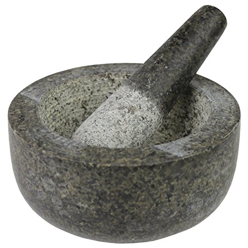 JADE TEMPLE 17036 Steinmörser mit Stößel im Set, effektives und einfaches mörsern, aus massivem Granit mit 15,5 cm Durchmesser und 8 cm Höhe, Grau von JADE TEMPLE