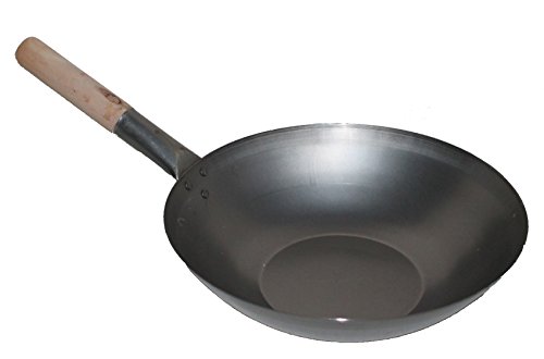 AAF Nommel ®, Wok Pfanne ca. Ø 33 cm flacher Boden für Gas, Induktion, Ceran und Elektro, mit Holzgriff von AAF Nommel