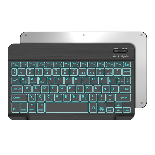 JADEMALL Kabellose Tablet Tastatur QWERTZ Deutsches - Bluetooth Magnetisch ultraleichtes Tastatur, Hintergrundbeleuchtung, USB C, Bluetooth, Schwarz von JADEMALL