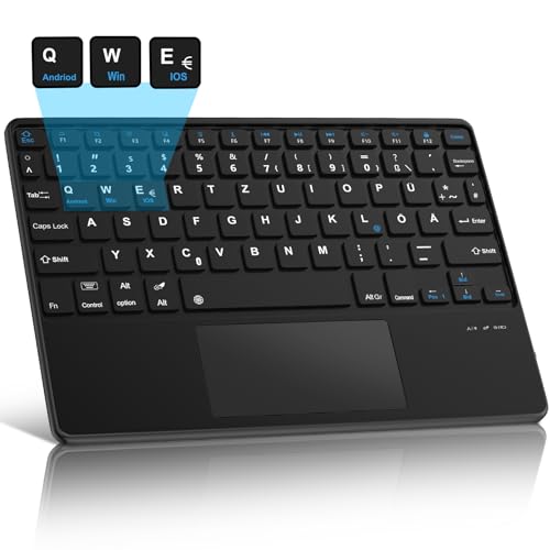 JADEMALL Kabellose Tablet Tastatur mit Touchpad Deutsches Bluetooth Magnetisch ultraleichtes Tastatur QWERTZ mit iOS-Sondertasten für Galaxy Tab, Mi Pad, Leno,Huaiwei von JADEMALL