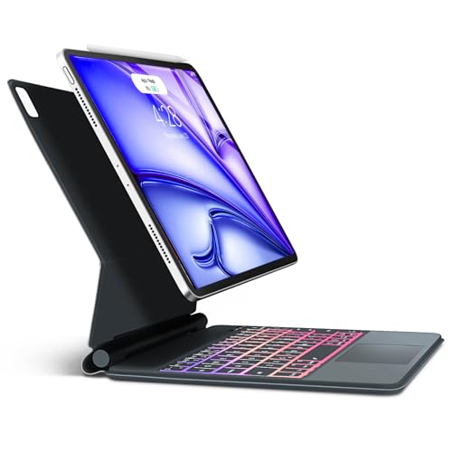JADEMALL Magic Keyboard iPad Air 11 M2 2024 Tastatur, Freischwebendes Stand Design, Beleuchtete Magische Tastatur mit Trackpad für iPad Pro 11 Zoll 4./3./2. und Air 5./4. Gen von JADEMALL