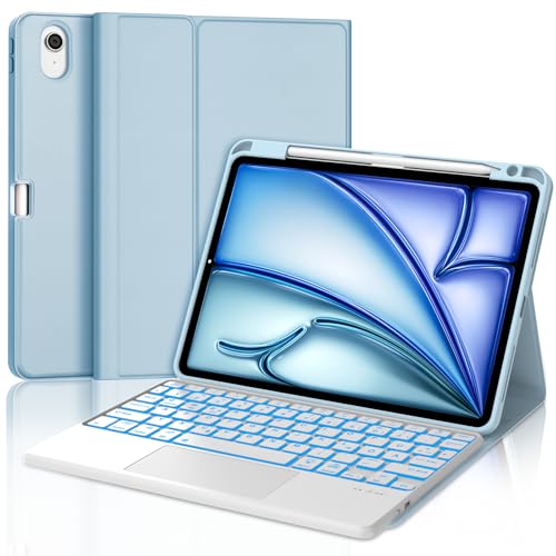 JADEMALL Tastatur iPad AIR 11 - Kabellose Tastatur mit Beleuchtung & Touchpad für iPad AIR 11 m2 2024/Air 11 m3 2025,Schutzhülle mit Pencil Halter, von JADEMALL
