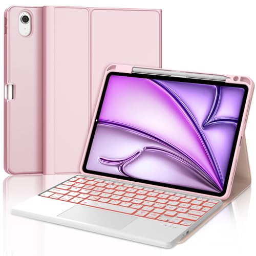 JADEMALL Tastatur iPad AIR 11 - Kabellose Tastatur mit Beleuchtung & Touchpad für iPad AIR 11 m2 2024/Air 11 m3 2025,Schutzhülle mit Pencil Halter, von JADEMALL