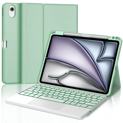 JADEMALL Tastatur iPad AIR 11 - Kabellose Tastatur mit Beleuchtung & Touchpad für iPad AIR 11 m2 2024/Air 11 m3 2025,Schutzhülle mit Pencil Halter, von JADEMALL