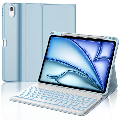 JADEMALL Tastatur iPad AIR 11 m2 - Kabellose Tastatur mit Beleuchtung für iPad AIR 11 m2 2024/Air 11 m3 2025,Schutzhülle mit Pencil Halter von JADEMALL
